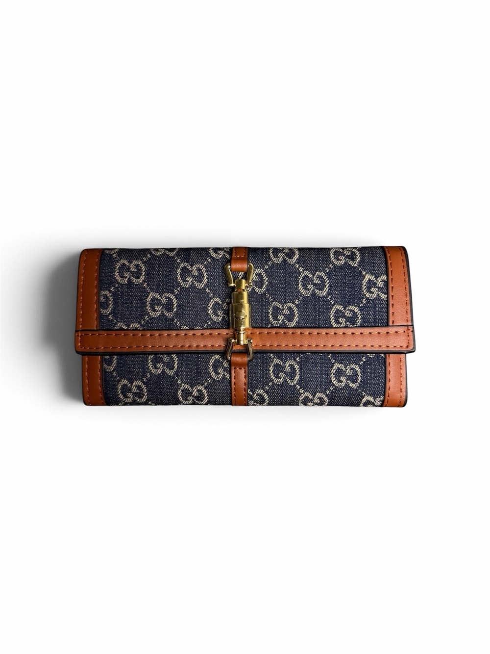 Designer-Style Navy and Brown Canvas Wallet